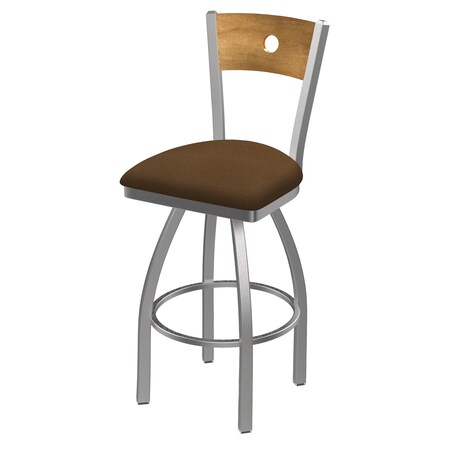 Holland Bar Stool Co 25" Swivel Counter Stool, SS Finish, Med Back, Rein Thatch Seat 83025SSMedMplB026